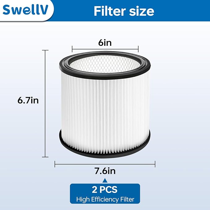 90304 Replacement Filter Compatible with Shop-Vac Shop Vac 90304, 90350, 90333,903-04-00, 9030400,fits most 5 Gallon and above Wet/Dry Vacuum Cleaners (2 Pack)