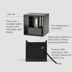 4 Pack Outdoor Wall Lights Exterior/Interior LED Wall Sconces IP65 Waterproof Square Aluminum Wall Lamps Outdoor Lighting Fixture Up and Down Lights Modern Black 12W 3000K Warm Lights