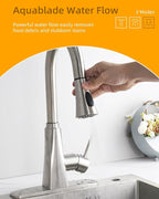 Hibbent Kitchen Sink Faucet Head Replacement, NSF/ANSI/CAN 61 & CUPC Certified, 3-Function Pull Down Sprayer Nozzle with 15 Adapters, Compatible with Delta, Kohler, Moen Faucets, Brushed Nickel