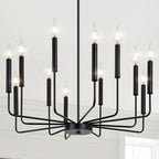 Qamra Modern Farmhouse Black Chandelier for Dining Room, 12-Light Candle Chandelier Light Fixture, Rustic Industrial Hanging Chandeliers Lighting for Living Room, Kitchen, Staircase, Entryway, Foyer