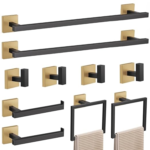 YACVCL 10-Piece Towel Bar Set,Black and Gold Bathroom Hardware Set, Black&Gold Bathroom Accessories Set, SUS304 Stainless Steel 23.6 Inch Towel Holder Towel Racks Set Wall Mounted