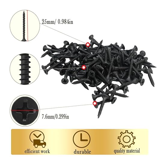 Drywall Screws, #6 x 1 in., Fine Thread Phillips Bugle Head Screw for Drywall/Wood, Black Phosphate Coated Finish, Sharp Point, High Hardness Quick Self Tapping Screws, Black (130 Pack)