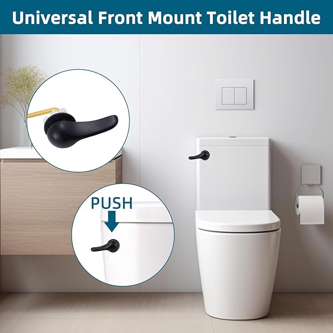 Hygie Rinse 2PCS Universal Metal Toilet Handle Replacement Kit Front Mount Toilet Lever Compatible with TOTO/Glacier Bay/Gerber, Toilet Flush Handle with Flapper Chain, Matteblack