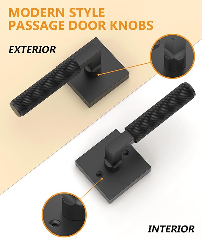 Asidrama 4 Pack Black Passage Door Handles, Door Lever with Door Knobs Indoor for Bedroom or Bathroom, Heavy Duty Door Handles Interior with Locks for Left Right Sided Doors 098