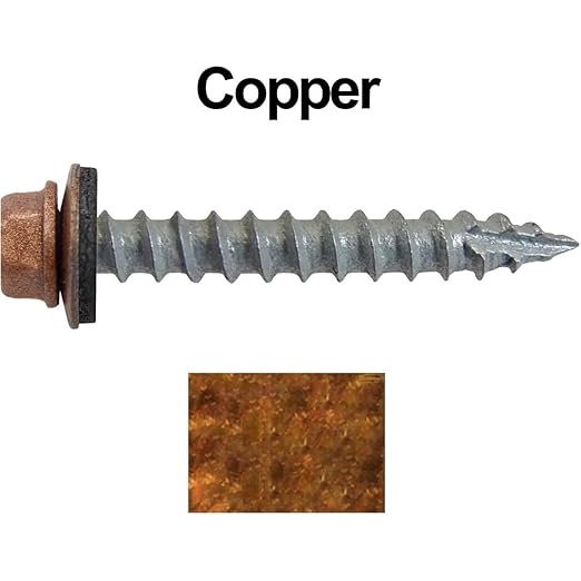 #14 Metal Roofing Screws: (250) Screws x 1-1/2" Copper Hex Head Sheet Metal Roof Screws with EPDM Washer for Corrugated Roofing