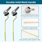 Hygie Rinse 2PCS Universal Metal Toilet Handle Replacement Kit Side Mount Toilet Lever Compatible with TOTO/Glacier Bay/Gerber, Toilet Flush Handle with Flapper Chain, Brushed Nickel