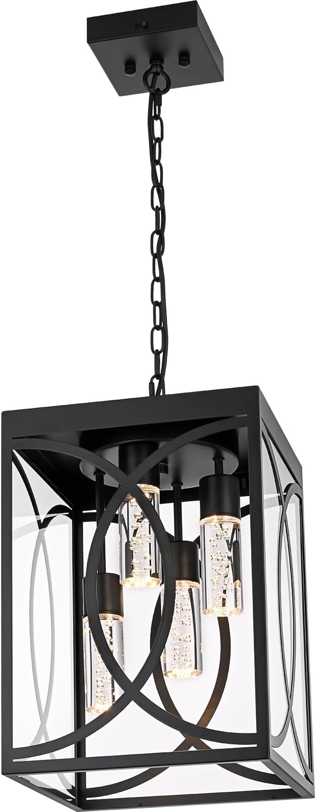 4-Lights LED Large 5CCT Outdoor Pendant Lights, Black Hanging Porch Lighting Fixture Build-in LED Chips with Clear Glass, Exterior Lantern Chandelier Ceiling Mount for Front Door Patio Garden