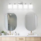 5 Light Bathroom Light Fixtures Brushed Nickel, Bathroom Vanity Light with Milky White Frosted Glass Shade, Vanity Lights for Mirror Bedroom Living Room E26 Base