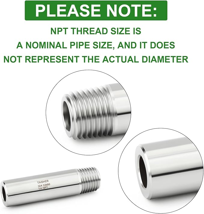 TAISHER 2PCS 304 Stainless Steel Pipe Fittings, 1/4" NPT Male Threaded, 2" Length Weld Nipple Cast Pipe