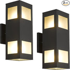 harriet Porch Lights Outdoor Modern - IP64 Waterproof Aluminum and Tempered Glass Cover, 13" Rectangular Up/Down Wall Sconce for Porch, Garage & Patio, Exterior Lighting, Black, 2 Pack