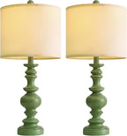BOBOMOMO 24" Farmhouse Table Lamps Set of 2 – Sage Green Bedside Lamps with Linen Shades, Medium Traditional Lamps for Living Room, Bedroom, and Entryway, Vintage Lamp with Soft Natural Serenity