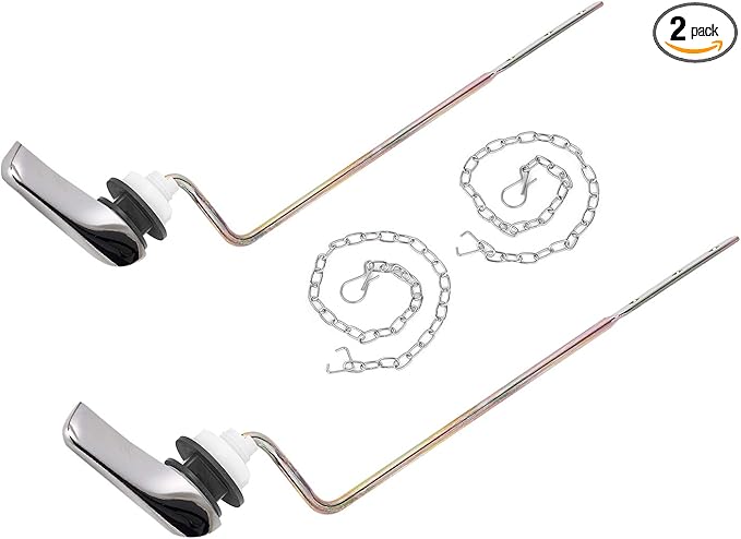 Toilet Handle Replacement Kit, Chrome Finish Side Mount Toilet Trip Levers with Seal Gasket and Nut, 2Pcs Stainless Steel Flapper Chains, Universal Replacement for Most Side Mount Toilets