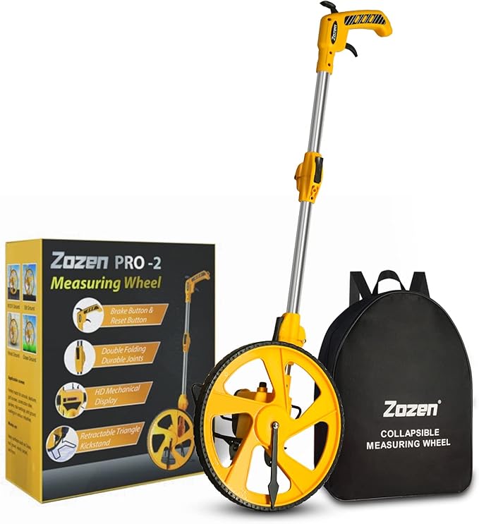 Zozen Professional Measure Wheel, with Brake & Handle Reset - Advanced Collapsible/Mechanical, Distance Measuring Wheel in Feet [Up To 10,000Ft], with Cloth Carrying Bag.