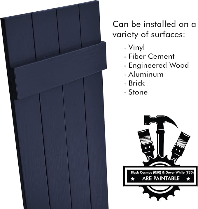 Board & Batten Vinyl Shutters (1 Pair) | 14.5"x31" (4-Board) - Navy Night Sky | Exterior Window Shutters | Includes Mounting Hardware | Simple Installation | Made in USA