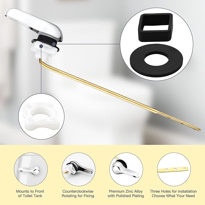 Toilet Handle Replacement,Compatible with American Standard/Mansfield Toilet Tank,Universal Toilet Flush Handle,Front of Toilet Flush Tank Lever Handle,Chrome