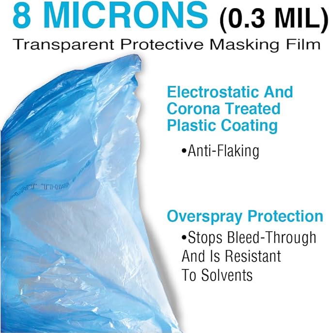 MAXIFILM 16ft x 350ft Roll of Blue Overspray Paintable Masking Plastic Sheeting -8 Micron, 0.3 Mil, Protective Masking Film Cover, Auto Painting, Cover Cloth Home Walls Furniture (1, 16ft x 350ft)