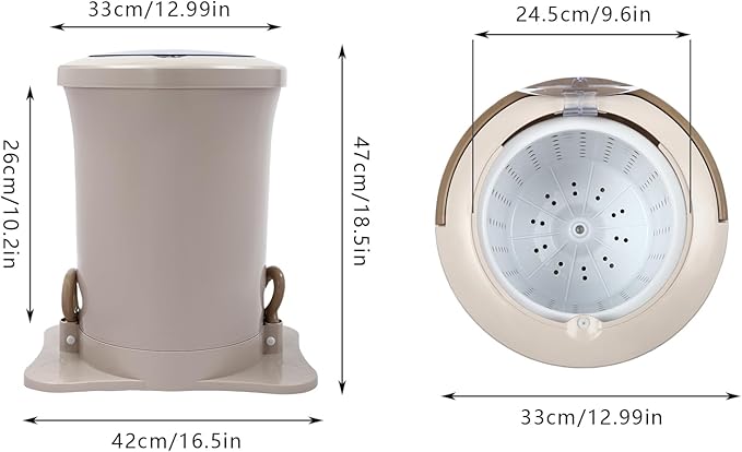 Manual Clothes Dehydrator,Portable Mini Dryer Compact Spin Dryer with Clear Top Cover,12L/3.17gal Freestanding Manual Dehydrator, Manual Clothes Dryer for Camping, Traveling, and Hotel Use (Apricot)