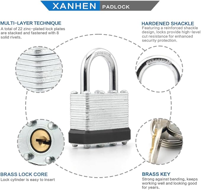 Keyed Alike Laminated Steel Padlocks with Normal Shackle for Sheds, Fences & Lockers (12-Pack)