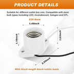 6 Pcs E26 Light Socket Porcelain Lamp Holder Socket Medium Keyless Threaded Base with Two Hole Flange Mounting and 6" Wire Indoor Garage Closet Lighting