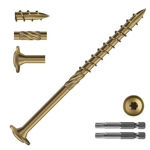 #14 x 4 Inch Lag Screws (210Pcs) 6lb. Structural Wood Screw, Bronze, Carbon Steel, Washer Head, Rust Resistant epoxy Coated, T30 Star Bit
