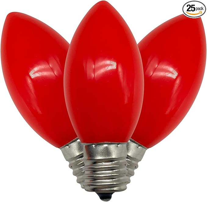 25 Pack C9 LED Replacement Christmas Light Bulbs, E17 Base Led Bulb Outdoor Christmas Lights, Waterproof Commercial Grade Holiday Decoration Replacement Bulbs for String Lights (Red)
