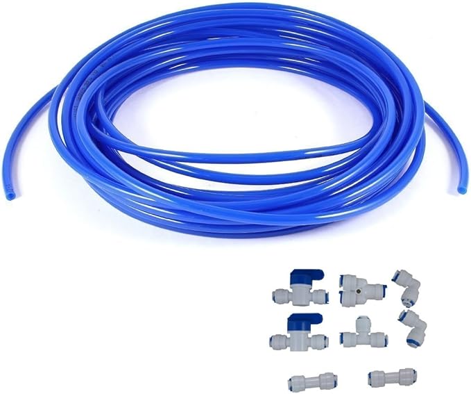 Lemoy 1/4" Quick Connect Water Purifiers Tube Fittings for RO Water Reverse Osmosis System Ball Valve+Y+L+I+T Type+5 meters 15 feet tubing hose pipe blue for RO Water Reverse Osmosis System blue