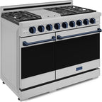 Gordon Ramsay by THOR Kitchen 48 Inch Professional Gas Range with Double Oven in Stainless Steel/Blue