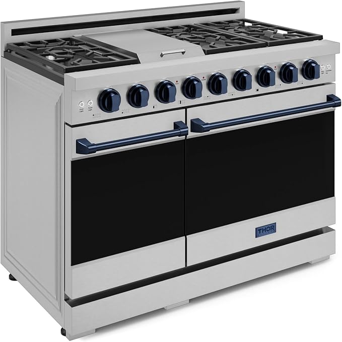 Gordon Ramsay by THOR Kitchen 48 Inch Professional Liquid Propane Range with Tilt Panel Touch Control in Stainless Steel/Navy Blue