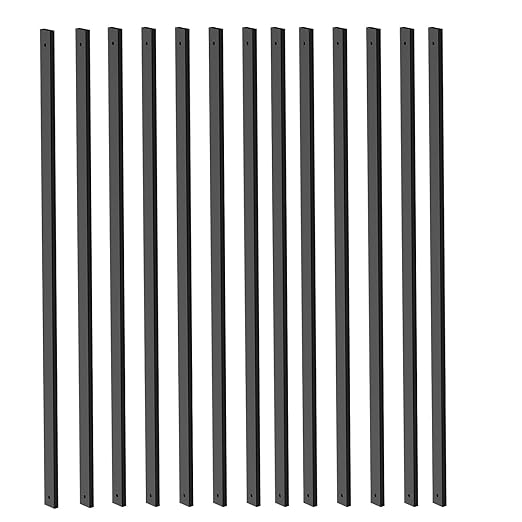 50 Pack Deck Balusters 32.25'' Rectangle Staircase Baluster, Black Metal Deck Spindle and Stairs Railing,Hollow Rectangle Deck Balusters for Deck Railing Porch