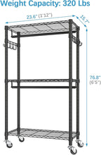 VIPEK R2 Mini Rolling Clothes Rack Heavy Duty Clothing Rack for Hanging Clothes Adjustable Portable Closet Metal Clothes Racks with Wheels Double Rods Side Hooks, Freestanding Garment Rack, Black