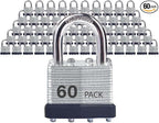 Lock Outdoor Padlocks, Key Lock, Padlocks with Same Key - Laminated Steel Keyed Padlocks with Normal Shackle, 60 Pack, for Hasp Latch, Sheds, Fences, Storage Locker, School, Gym, Silver