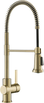 KRAUS Britt Commercial Style Pre-Rinse Kitchen Faucet with Deck Plate in Brushed Gold, KPF-1690BG