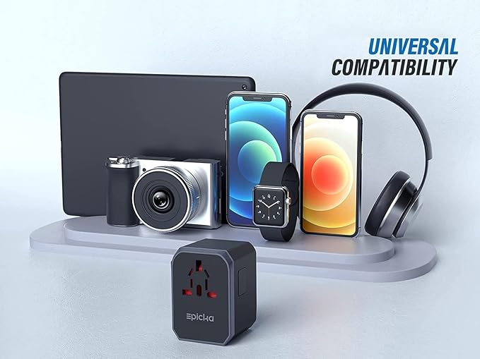 EPICKA Universal Travel Adapter, European Travel Plug Adapter (Not a Voltage Converter) - International Power Adapter Worldwide Charger with USB-C & 4 USB-A Ports, Travel Essentials (TA-105, Grey)