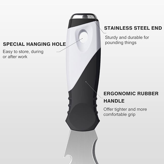 Mister Rui 2 Pack 10 in 1 Putty Knife - Multi Use Painters Tool, Taping Knife, Paint & Metal Scraper with Hammer End, Razor Blade Spackle Tool