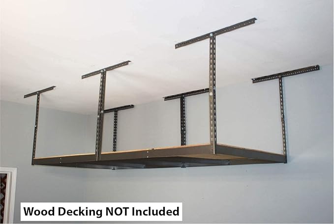 MonsterRax 4x8 Overhead Garage Storage Rack Frame Kit - Hanging Storage Shelves, Garage Ceiling Storage Rack System, Ceiling Shelving - (Hammertone, Adjustable 18"-33")