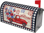 Buffalo Plaid Patriotic Mailbox Covers - American Flag Red Blue Floral Truck Magnetic Standard Size 25.5x21 In Waterproof Post Box Wraps Garden Yard Decor for Outdoor
