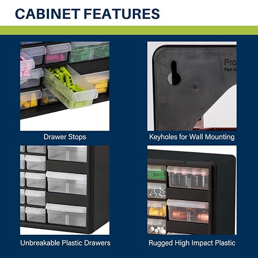 Akro-Mils 26-Drawer Plastic Drawer Storage Cabinet for Garage Organization, Bead Organizer, Building Bricks Storage, Teacher Toolbox, Makeup Organizer, 20-Inch W x 6-Inch D x 10-Inch H, 10126 Black