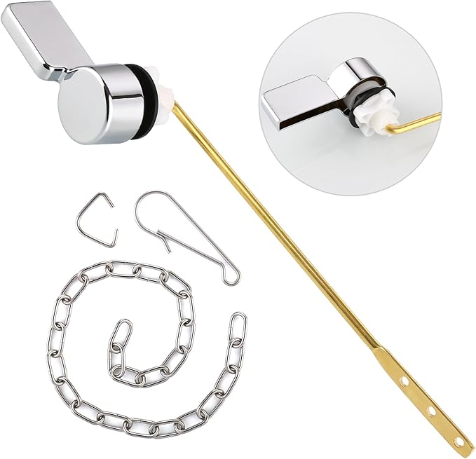 Houtingmaan Toilet Handle Replacement Kit,Toilet Handle Lever for Most Front Mount Toilets, Universal Brass Toliet Flush Handle Lever with Stainless Steel Flapper Chain,Chrome
