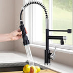 Smart Kitchen Faucet, 3 Modes Pull Down Sprayer, LED Temperature Control, Ceramic Valve,360-Degree Rotation,1 or 3 Hole Deck Plate,Double Spout. 10-Year Warranty. (KW-21NR, Brushed Nickel/Black)