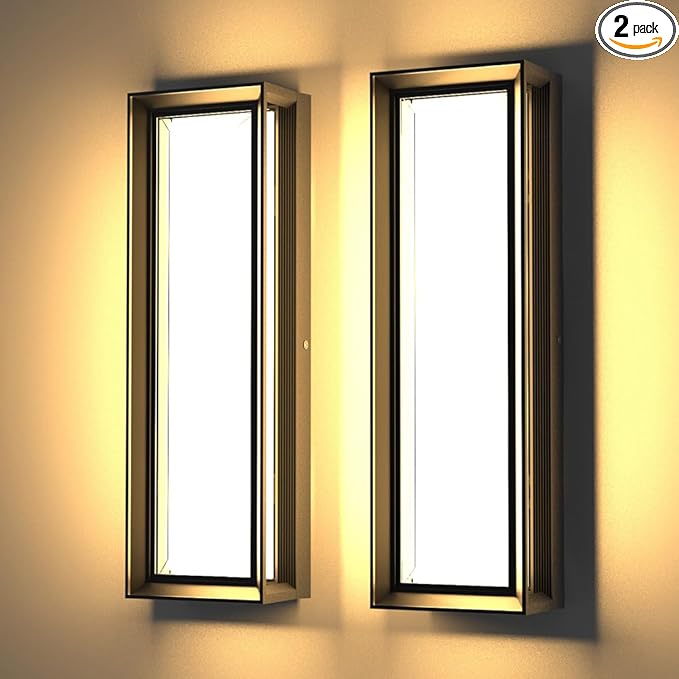 Sytmhoe 2Packs LED Outdoor Wall Lights,16inch Square 3000K 10%-100% Dimmable Exterior Wall Light Aluminum&PC Body Waterproof IP65 led Porch Light for House Patio Garage Garden(2Packs)