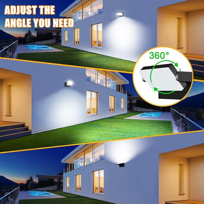 Juyace 60W LED Flood Lights Outdoor Wall Pack Light No photocell Lighting Fixtures for House 360° Rotational 6000lm 5000K IP65 Waterproof Modern Security Floodlights for Above Garagee 2Pack