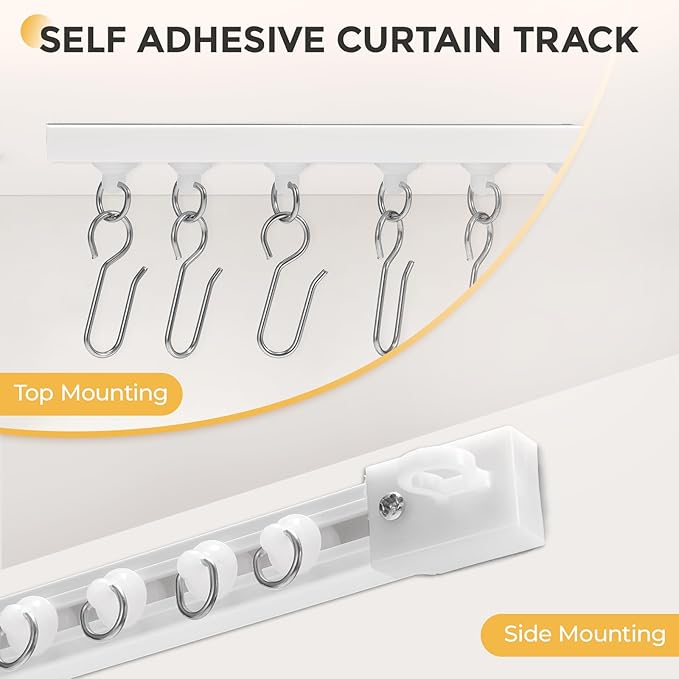 13.5FT Self Adhesive Ceiling Curtain Track No Drill, Curtain Track Ceiling/Wall Mount, Unbendable & Cuttable Track Curtain Rod for RV, Windows, Living Room, Bedroom