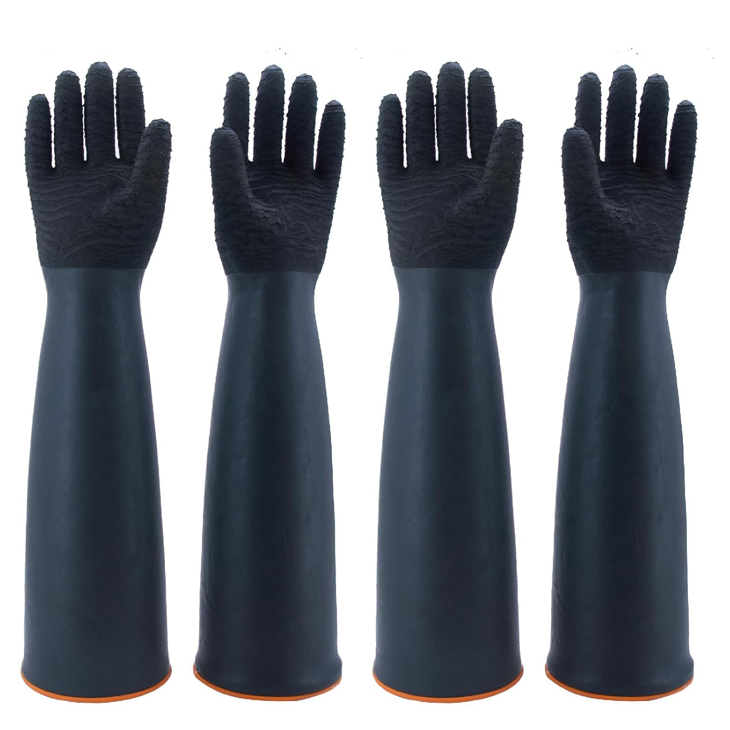 North Tower Heavy Duty Rubber Gloves, Industrial Gloves Waterproof Reusable Protective Work for Cleaning, Dishwashing, Upgraded with Non-Slip Design, Black（18in,2 pair）