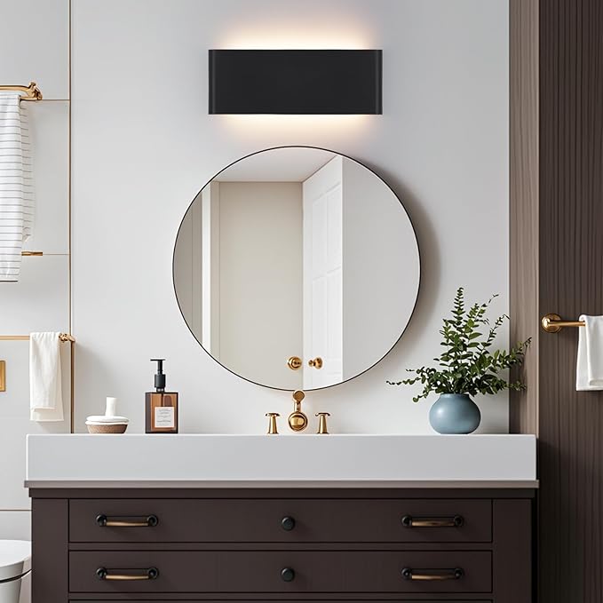 15"Modern LED vanity light,20W Dimmable 5 CCT (3000K-6500K) Adjustable Wall Lamp,Up and Down Wall Lighting,Indoor Wall Sconce for Bedroom,Staircase,Hallway,Dressing Table, 2Pack（Black）