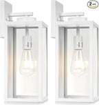 16-inch Large Outdoor Wall Light Fixture, White Exterior Wall Lantern Waterproof, Farmhouse Porch Sconce Lighting with Glass, Modern Outside Lights for House, Garage, Patio Lamp, 2 Packs
