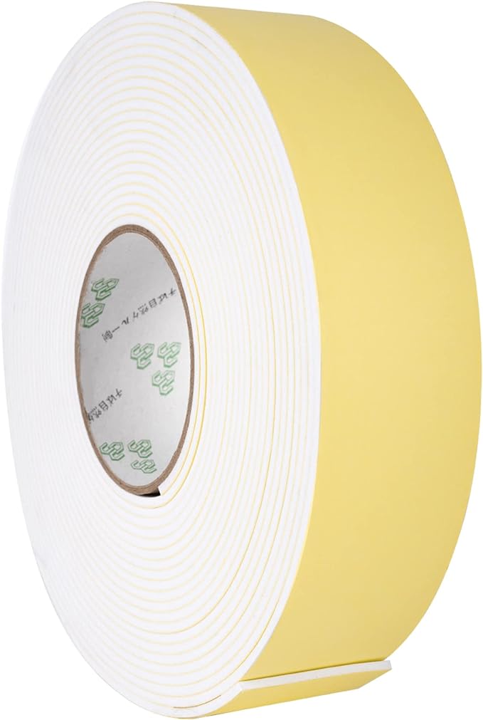 High Density Insulation Tape, Foam Tape with Adhesive- Weather Stripping, Waterproof, Door Seal, Windows, Air Conditioning, HVAC, Pipes, Adhesive Insulation Strips (White, 33Ft x 1/8” x 2”)