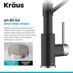 KRAUS Bolden 2-in-1 Commercial Style Pull Down Single Handle Water Filter Kitchen Faucet for Reverse Osmosis or Water Filtration System in Spot-Free Stainless Steel/Matte Black, KFF-1610SFSMB