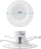 LUXRITE 5/6 Inch Retrofit LED Recessed Lighting, 17W=90W, 1500LM, 5CCT Color Selectable 2700K | 3000K | 3500K | 4000K | 5000K, Dimmable Can Light, CRI 90, Wet Rated, Energy Star, Baffle Trim (6 Pack)