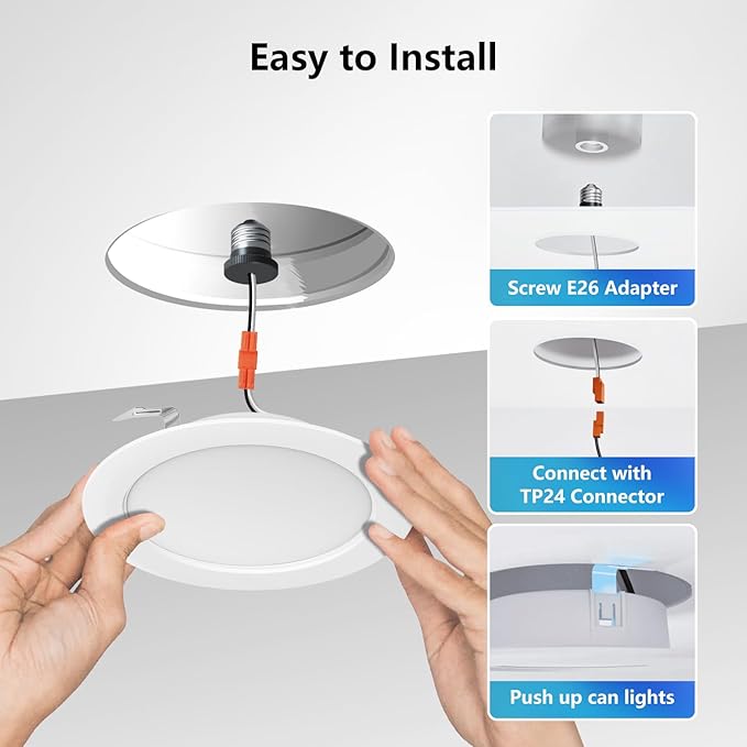 LVWIT 4 inch LED Recessed Lighting, Slim Can Lights with White Cover, 5CCT Dimmable Downlight with E26 Conversion Kit, 48 Pack