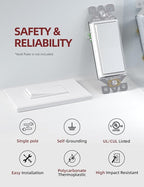 AIDA Matte White Single Pole Decorator Light Switch, 15Amp, 120/277V, Decorative Paddle Rocker Switch Replacement, Electrical Wall Switch,Residential/Commercial Grade, UL/CUL (10 Pack)